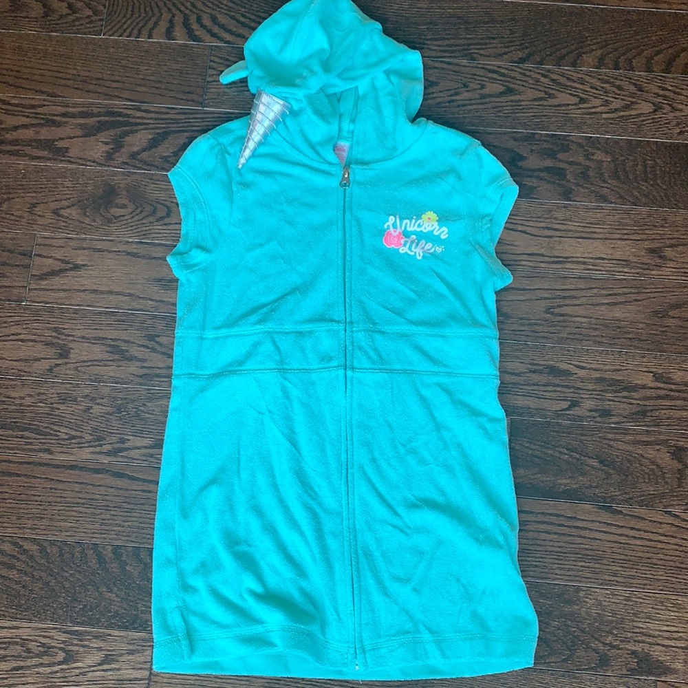 Justice Bathing Suit Cover Up Unicorn Aqua 6/7